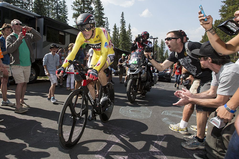 Rohan Dennis on his way to stage victory in the yellow jersey