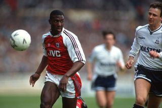 Kevin Campbell in action for Arsenal against Tottenham in April 1991.