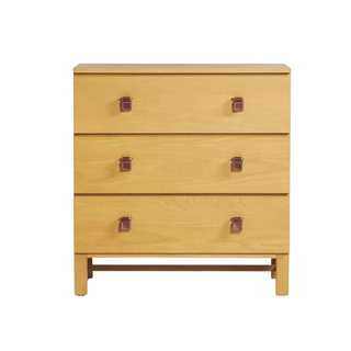 A white oak dresser with leather pulls