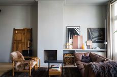 Farrow & Ball gray paint used in a modern and minimalist Scandi-style living room