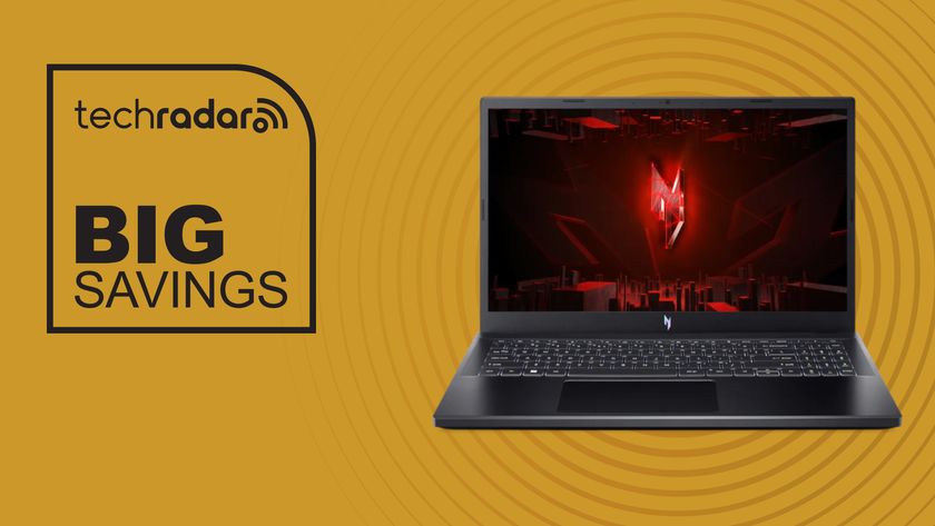 Acer Nitro V on orange background with big savings text overlay