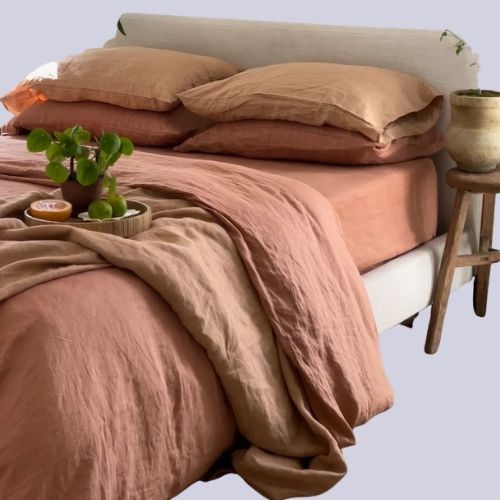 Bed Threads, Hazelnut &amp;amp; Terracotta 100% French Flax Linen Bedding Bundle