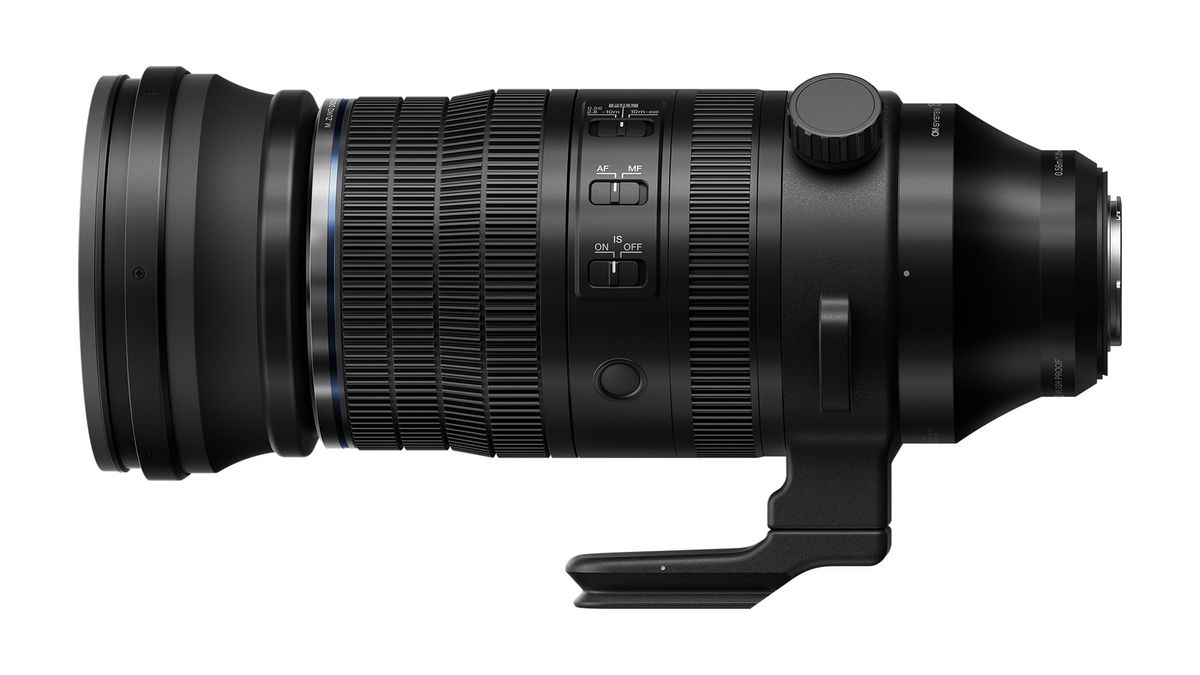 OM System M.Zuiko 150-600mm F5.0-6.3 IS lens on a white background