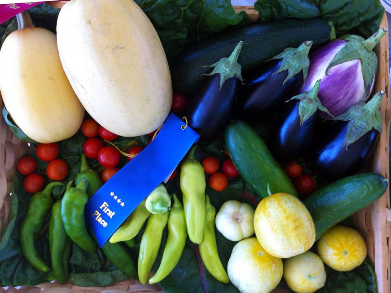 Box Of Vegetables With A First Place Prize Award