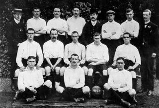 The Wolves team ahead of the 1908 FA Cup final against Newcastle United