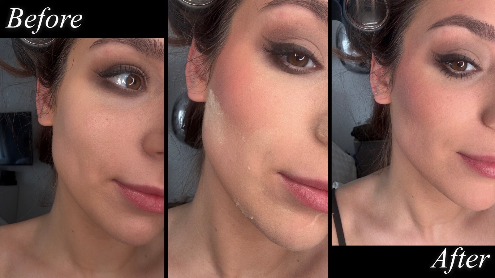 An editor testing the laura mercier loose setting powder