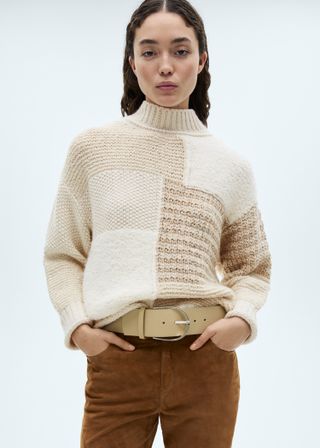 Perkins-Neck Patchwork Sweater - Women | Mango United Kingdom