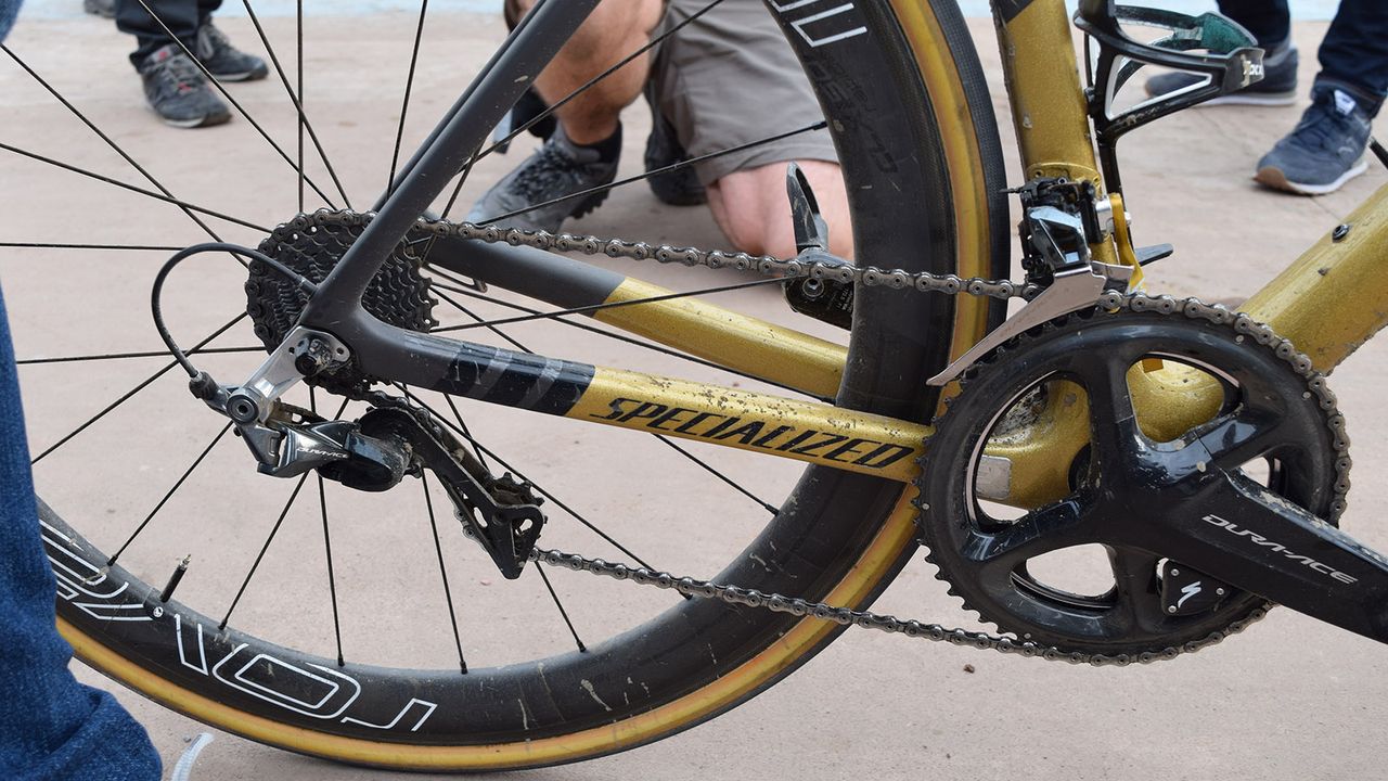 Rough roads and dirty conditions result in a tired looking drivetrain after 257km of racing