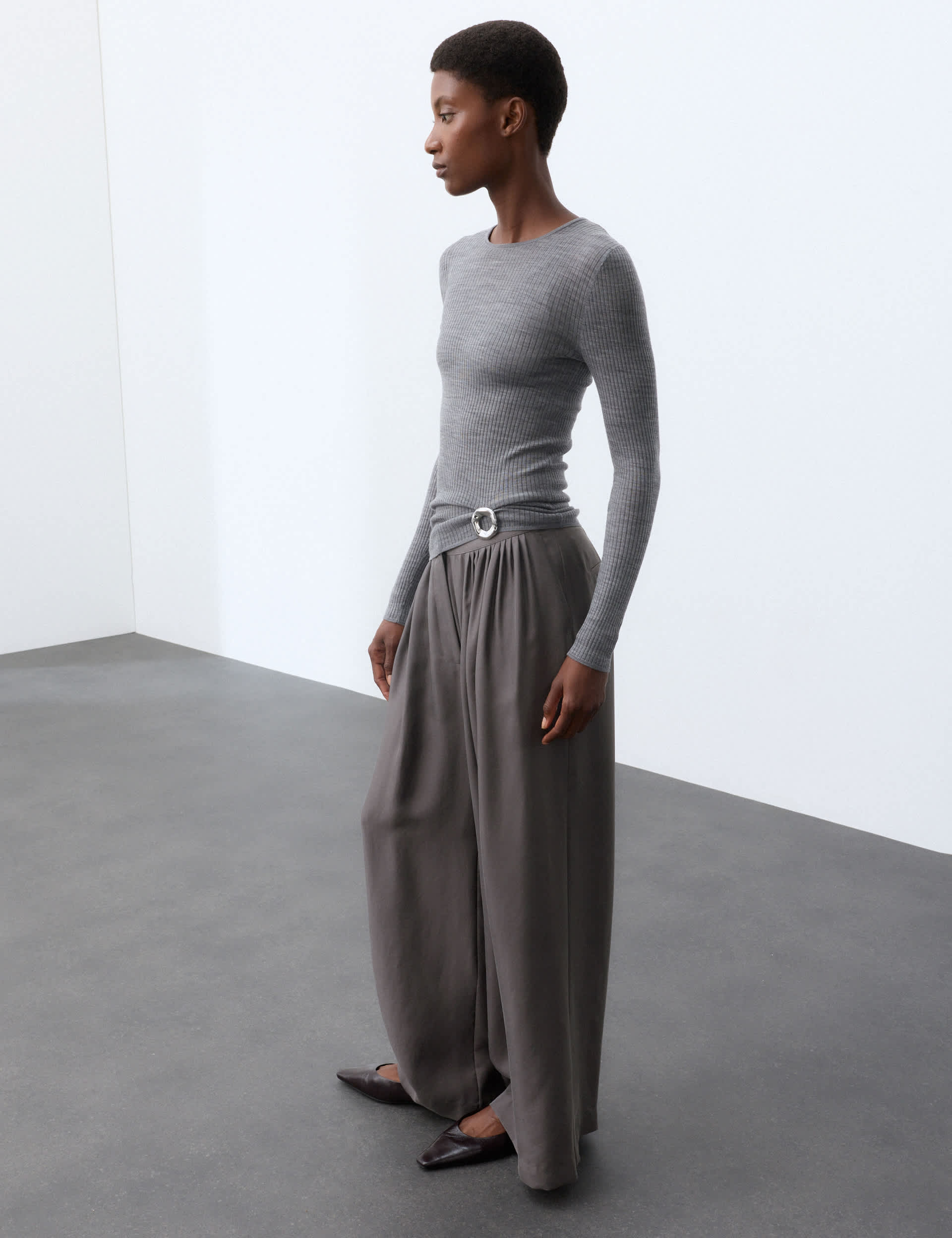 Pure Silk Gathered Waist Wide Leg Trousers