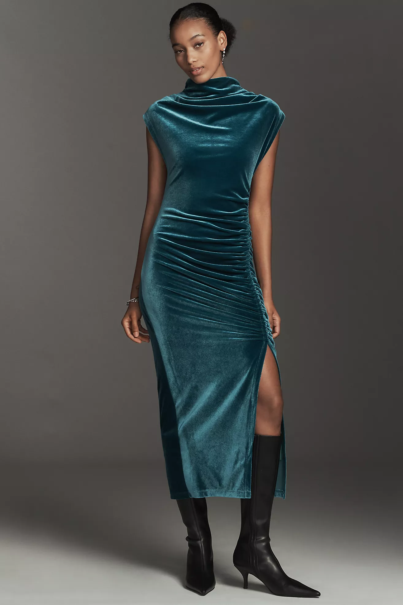 The Maya Stretch Velvet Cowl-Neck Dress