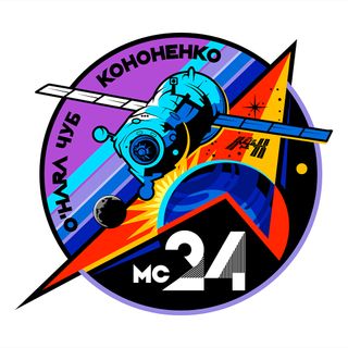 the colorful mission patch for the soyuz ms-24 flight to the international space station.