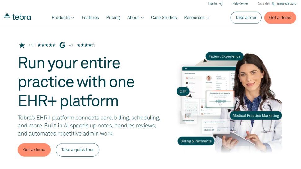 Website screenshot of Tebra (March, 2026)