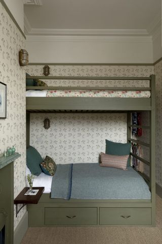 bedroom with bunk beds with storage under them