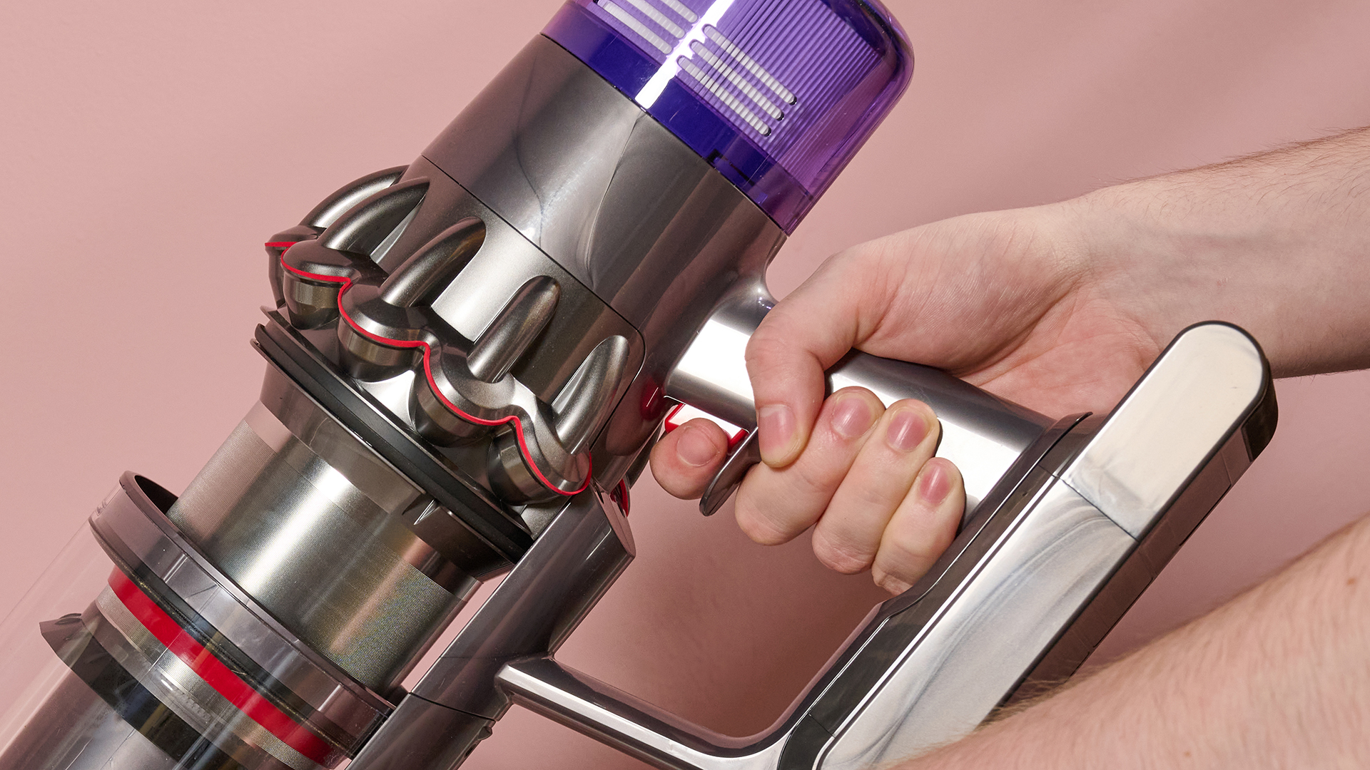 Close up of handle section on Dyson V11 vacuum