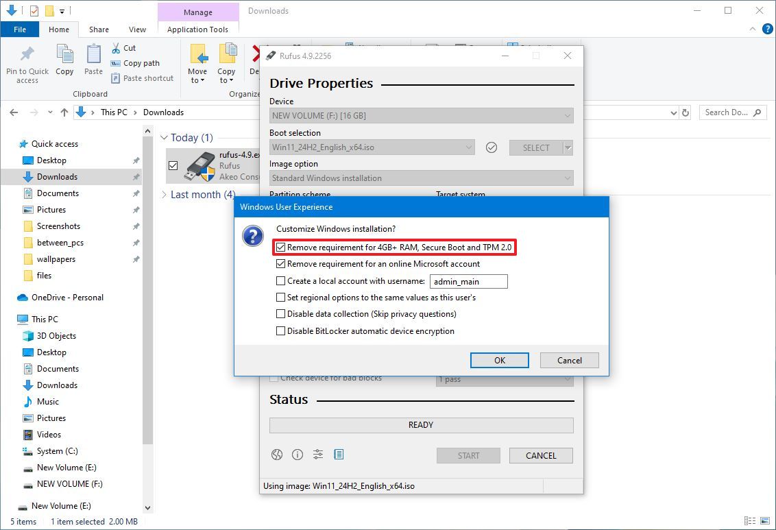 Rufus create USB for unsupported hardware