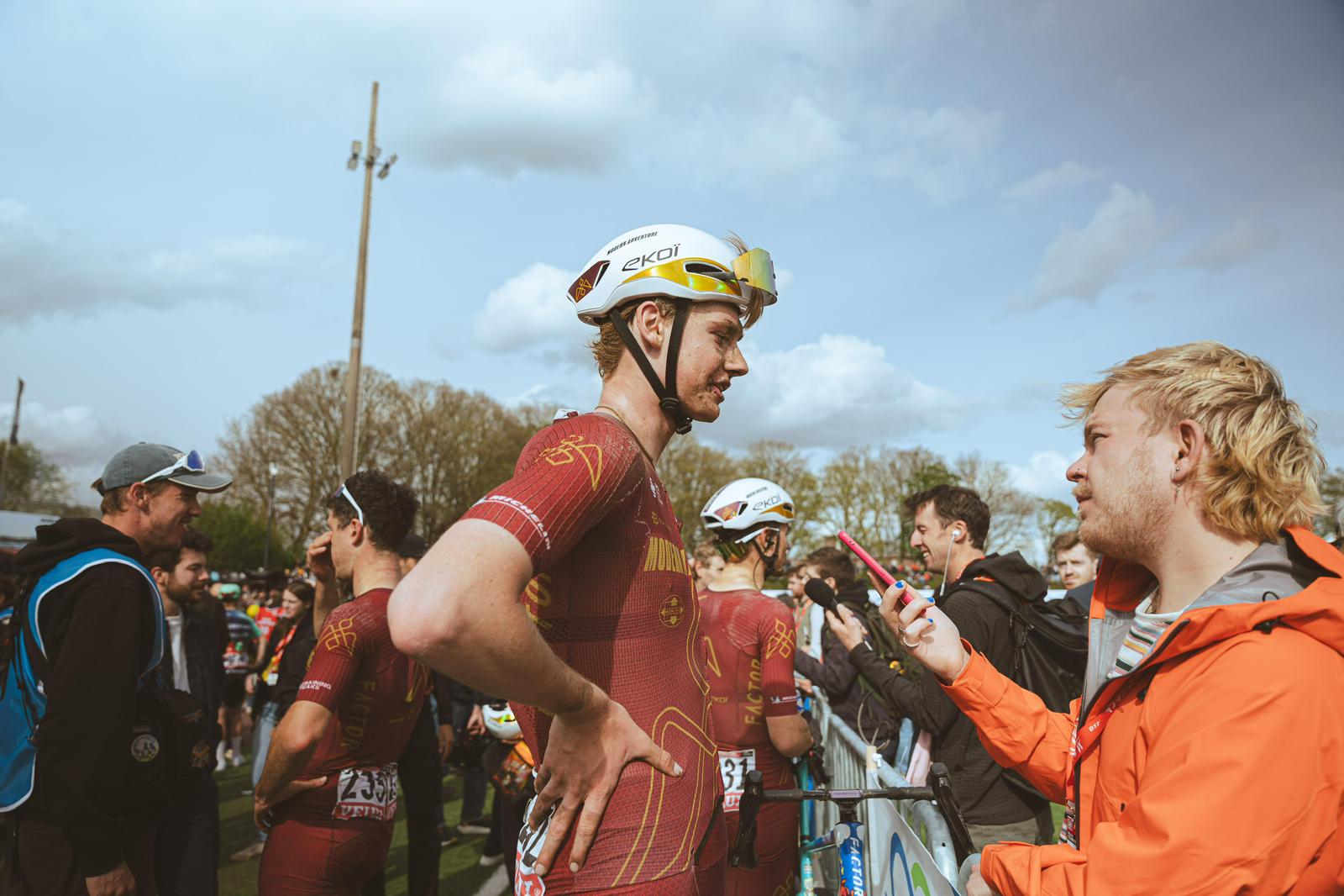 Ezra Caudell interviewed at the end of Paris-Roubaix