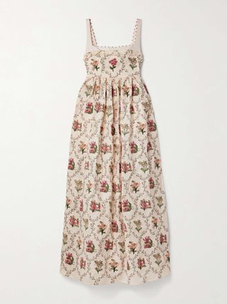 Barbara Orquidea Embellished Floral-Print Linen Maxi Dress