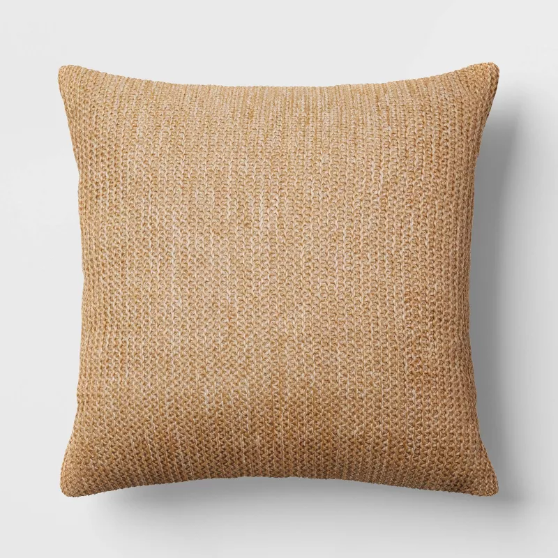 18"x18" Textural Knit Outdoor Throw Pillow Beige - Threshold™