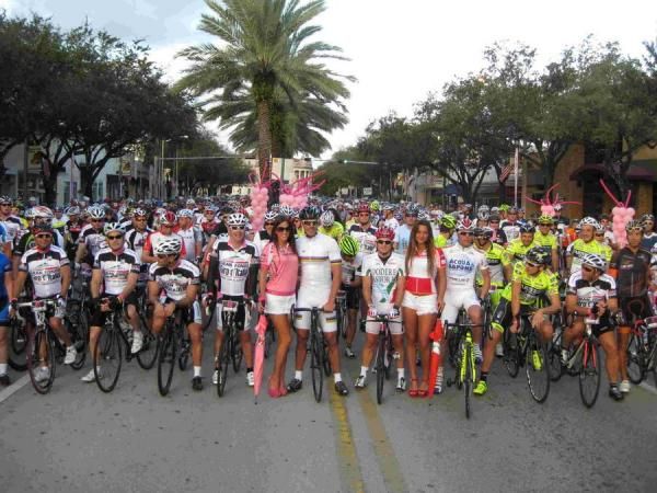 Riders await the start of the Gran Fondo in Miami