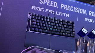 The ROG Falcata ergonomic keyboard shown at Asus HQ at Computex 2025.