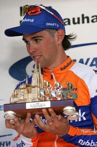 2011 Rund um Köln champion Michael Matthews (Rabobank) with his winner's hardware.
