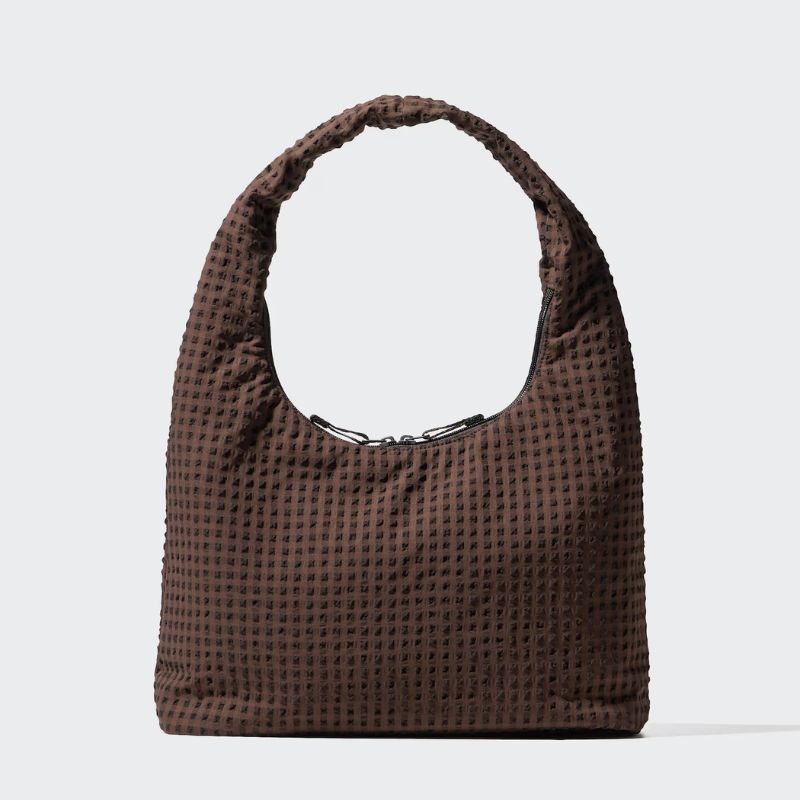 Uniqlo, Seersucker Shoulder Bag in Dark Brown