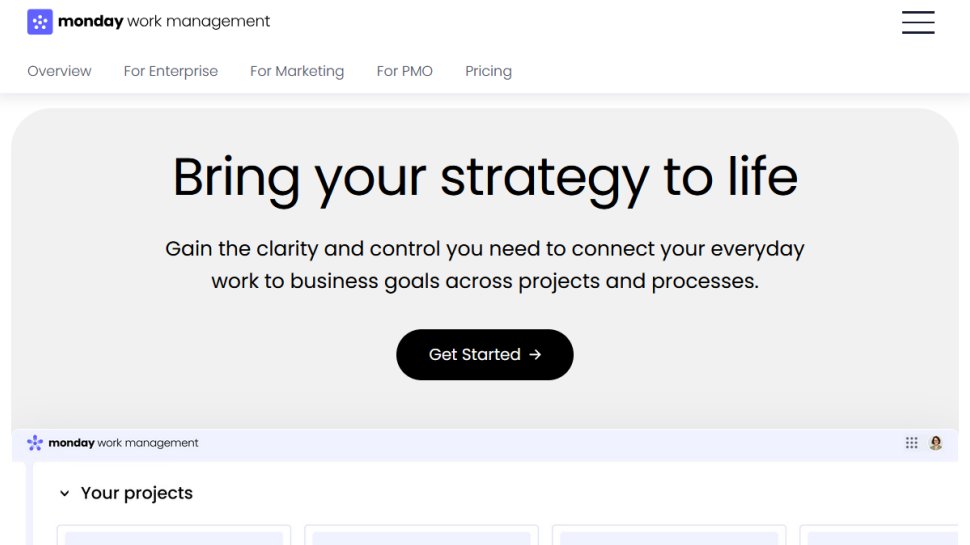 Monday Work Management website screenshot (October 2025).
