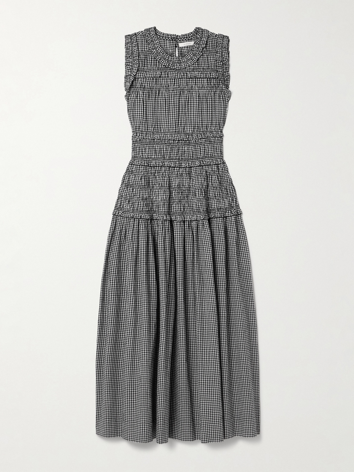 Mallory Shirred Gingham Organic Cotton Midi Dress