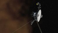 An artist's concept painting of the Voyager I spacecraft
