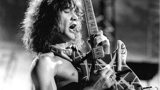 Eddie Van Halen of the rock group Van Halen performs at the Forum in May, 1984 in Inglewood, California.