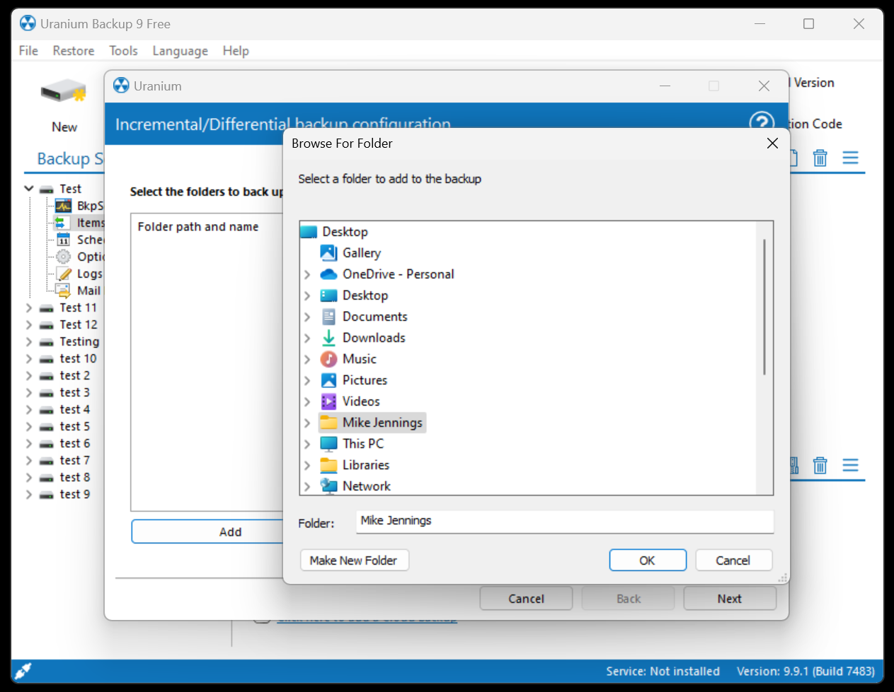 Adding to an incremental backup in Uranium Backup.