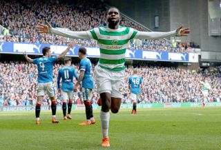 Celtic’s Odsonne Edouard celebrates scoring the winner at Ibrox