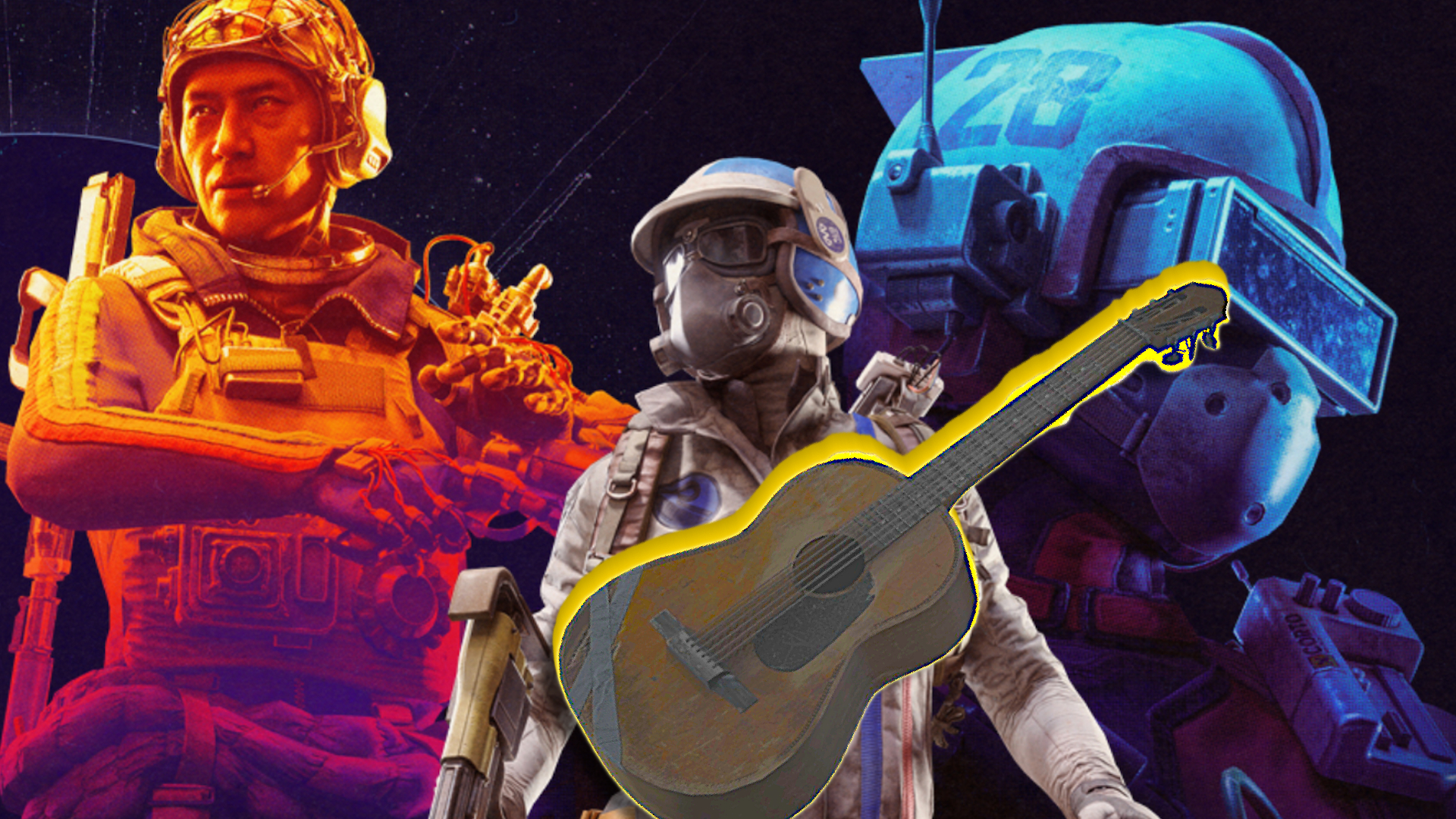 A Raider holds a guitar