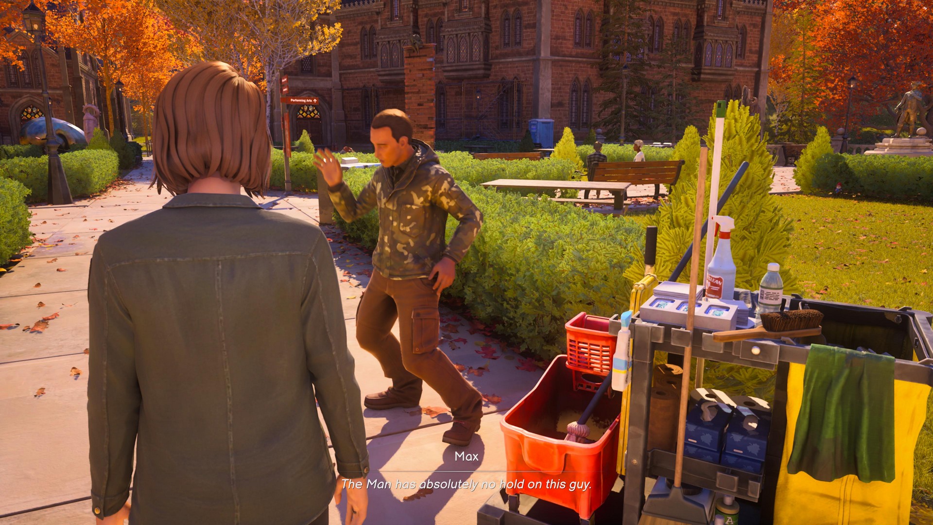 Max observed a dancing custodian in Life is Strange: Reunion while exploring the Caledon University quad