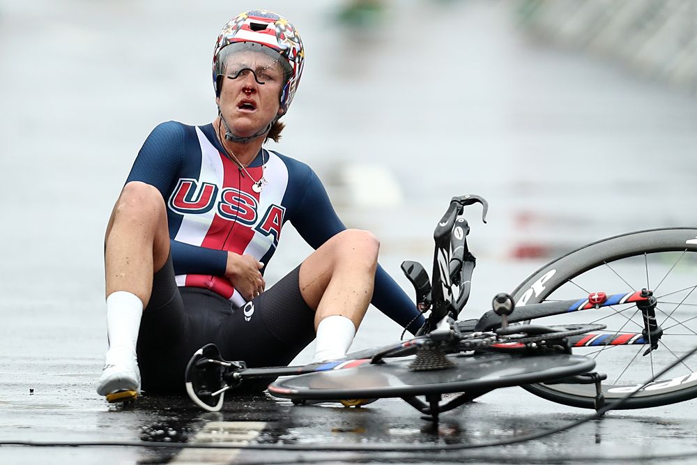 Kristin Armstrong doublechecks that hers was the winning time