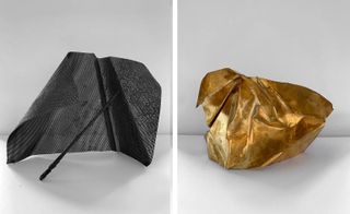 Aine, 2014, in iron and Athena, 2018, in gold leaf aluminium 