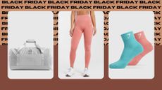 A selection of Gymshark Black Friday deals, including bags, leggings, and socks