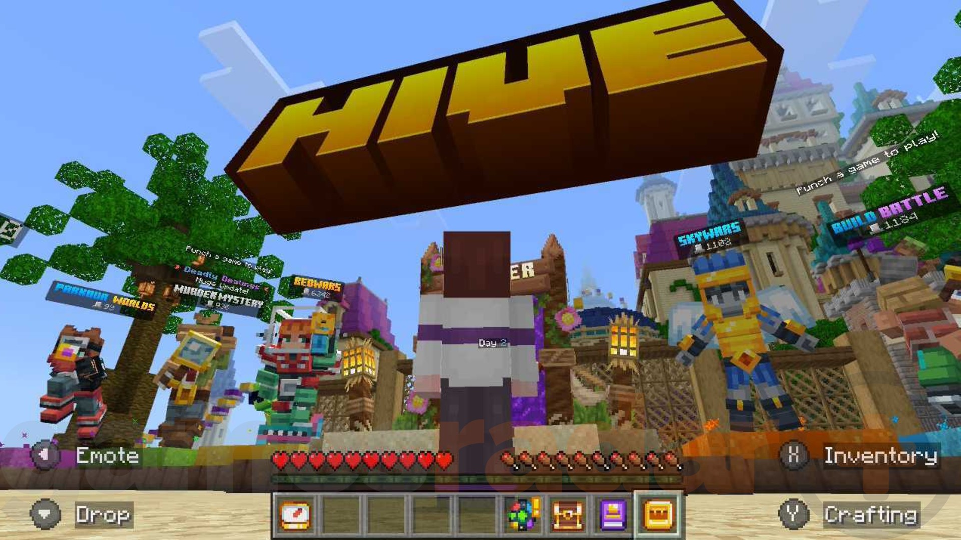 The lobby in The Hive, one of the best Minecraft Bedrock servers
