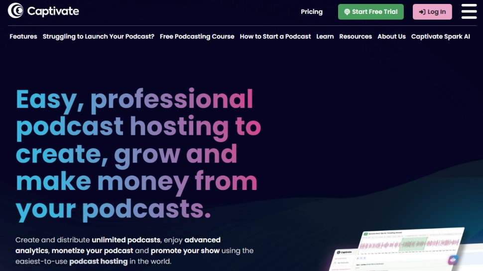 Website screenshot of Captivate (August, 2025)