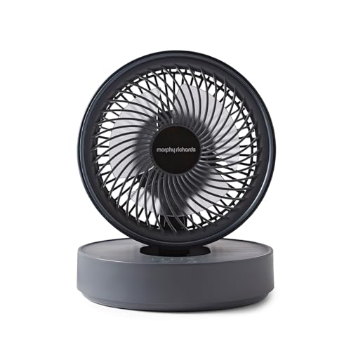 Morphy Richards Airflex Portable Oscillating Fan, Rechargeable Usb Up to 17 Hours, Foldable, 3 Speeds, Touch Panel, Variable Tilt, Quiet, Wall Mount, Bedroom, Office, Home, Travel, Cool Grey, 820001