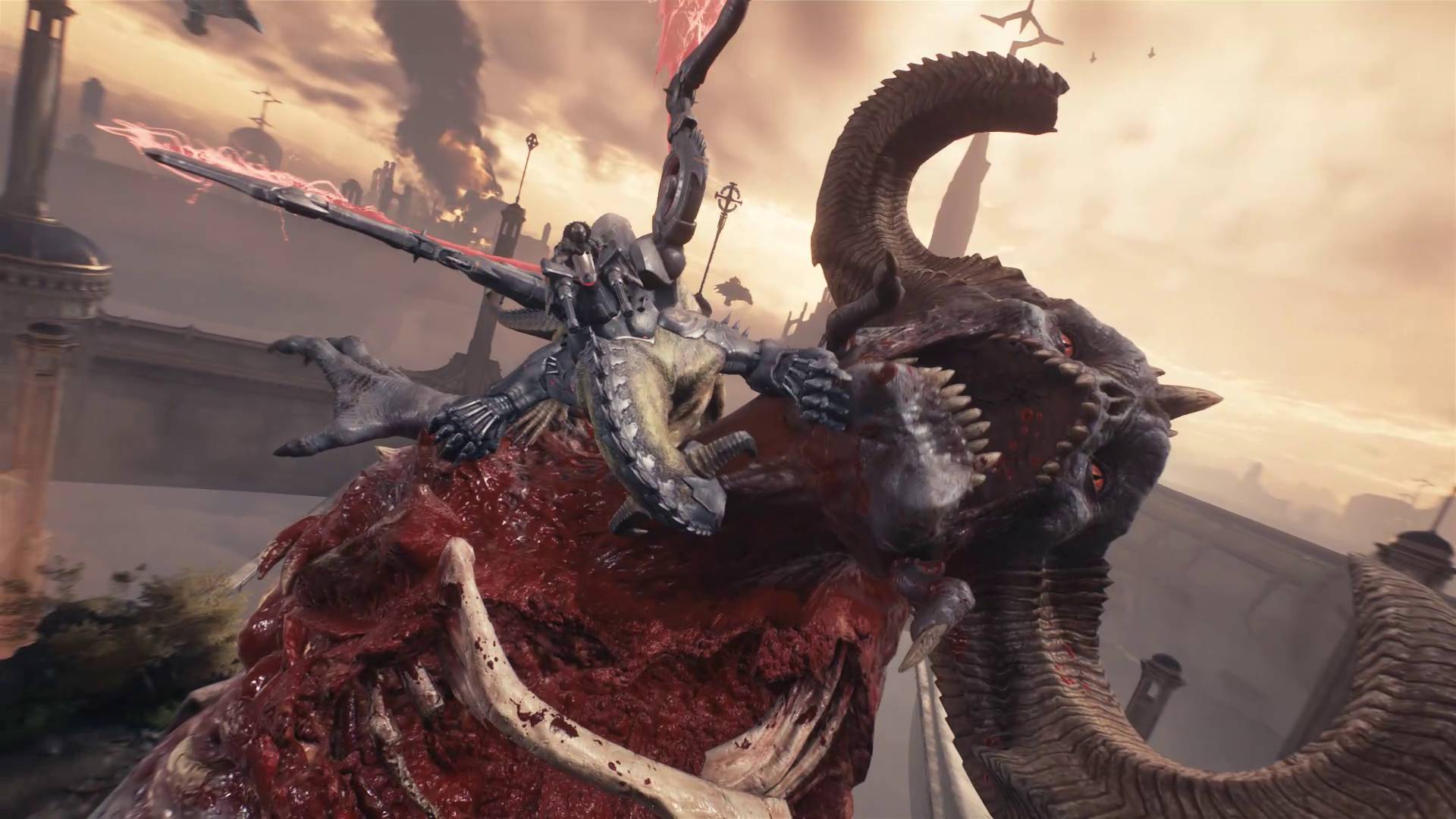 Doom The Dark Ages dragon savaging the throat of a Titan demon
