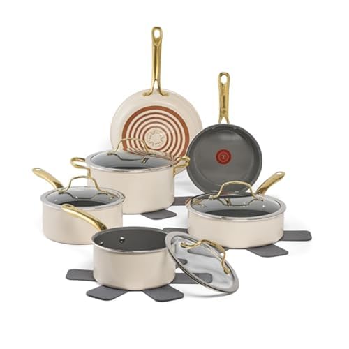T-Fal Preserve Ceramic, Non Stick Cookware Set 13-Piece, Made Without Pfoa and Ptfe, Oven & Broiler Safe Up to 350°f, Includes Stockpot, Saucepans, Frying Pans, Protectors, Pots and Pans, Beige