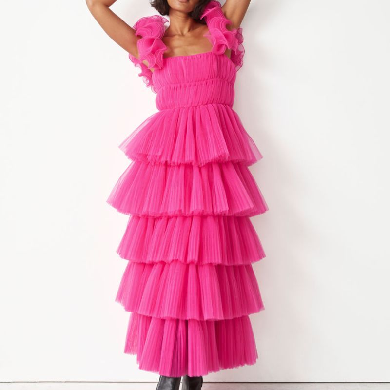 pink ruffled dress