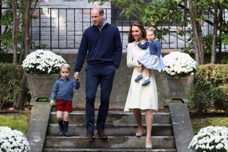 Catherine, Duchess of Cambridge, Princess Charlotte of Cambridge, Prince George of Cambridge and Prince William, Duke of Cambridge arrive for a children's party for Military families during the Royal Tour of Canada on September 29, 2016