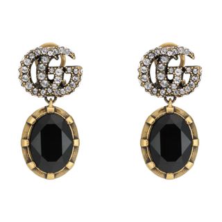 Gucci Double G Earrings with Black Crystals