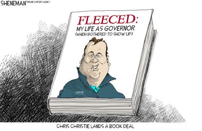 Political cartoon U.S. Governor Chris Christie New Jersey book deal