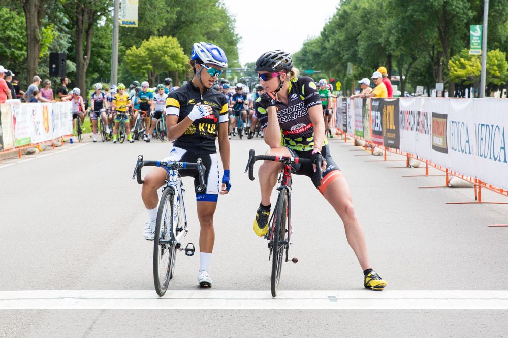 Coryn Rivera and Erica Allar ahead of stage 5 of the North Star Grand Prix.