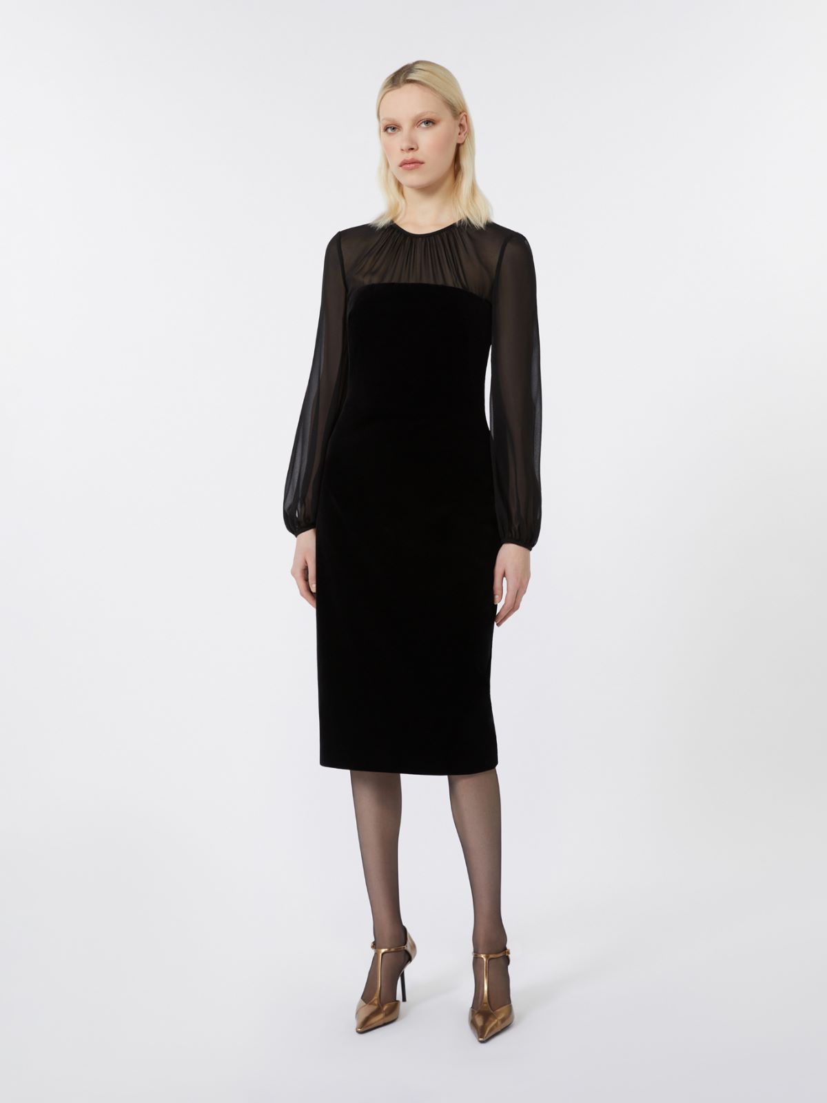Velvet and Georgette Dress - Black