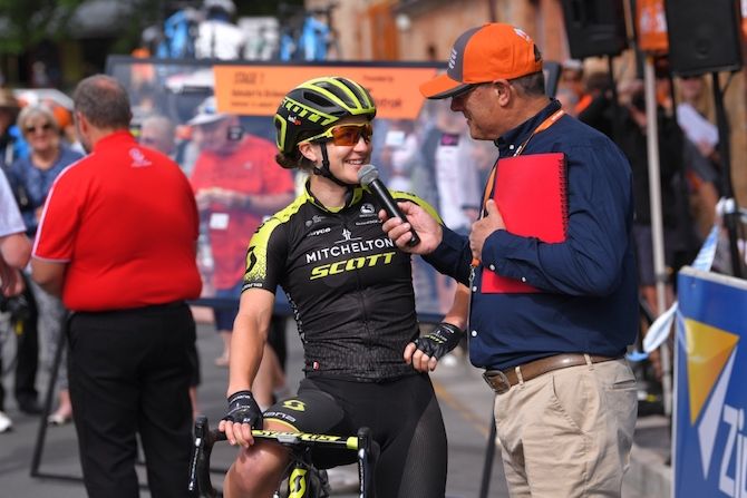 Grace Brown is interviewed ahead of stage 1 of the 2019 Women's Tour Down Under