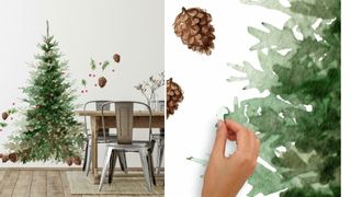 Wall sticker Christmas tree alternative on a white wall beside a dining table